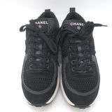 Chanel 22P CC Low Top Sneakers Black Mesh & Suede Size 37