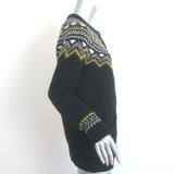 Barneys New York Fair Isle Cardigan Black Wool-Cashmere Size Medium