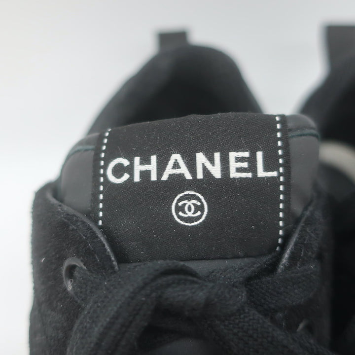 Chanel 22P CC Low Top Sneakers Black Mesh &amp; Suede Size 37