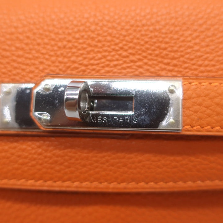 Hermes 2005 Kelly Retourne 32 Bag Orange Togo Leather Palladium Hardware