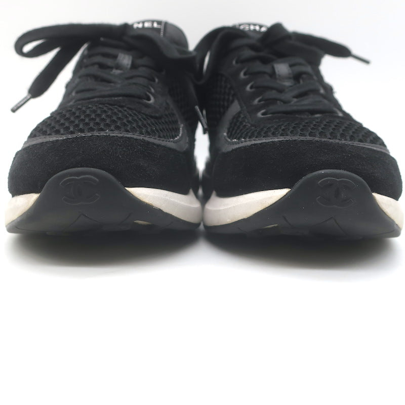 Chanel 22P CC Low Top Sneakers Black Mesh &amp; Suede Size 37