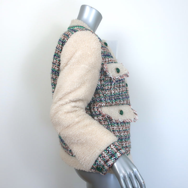 Steve J &amp; Yoni P Shearling &amp; Tweed Down-Filled Jacket Cream/Green Size Small