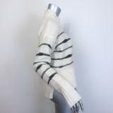 Veronica Beard Viori Striped Mock Neck Sweater Ivory/Black Size Medium