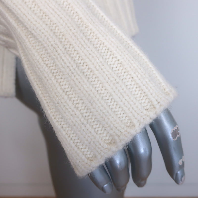 Veronica Beard Viori Striped Mock Neck Sweater Ivory/Black Size Medium