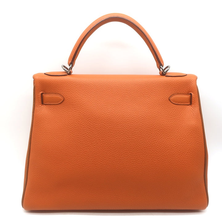 Hermes 2005 Kelly Retourne 32 Bag Orange Togo Leather Palladium Hardware