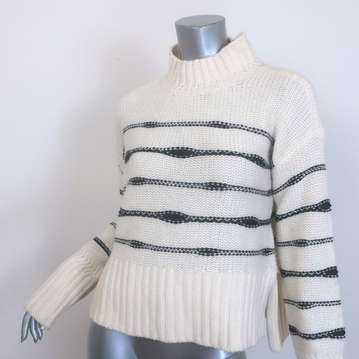 Veronica Beard Viori Striped Mock Neck Sweater Ivory/Black Size Medium