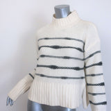 Veronica Beard Viori Striped Mock Neck Sweater Ivory/Black Size Medium