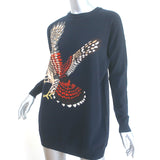 Stella McCartney Eagle Jacquard Crewneck Sweater Navy Virgin Wool Size 36