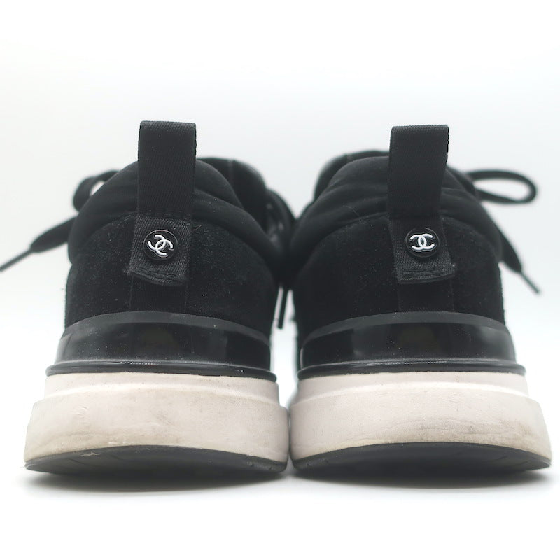 Chanel 22P CC Low Top Sneakers Black Mesh &amp; Suede Size 37