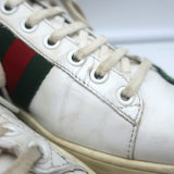 Gucci Ace Floral-Embroidered Low Top Sneakers White Leather Size 37