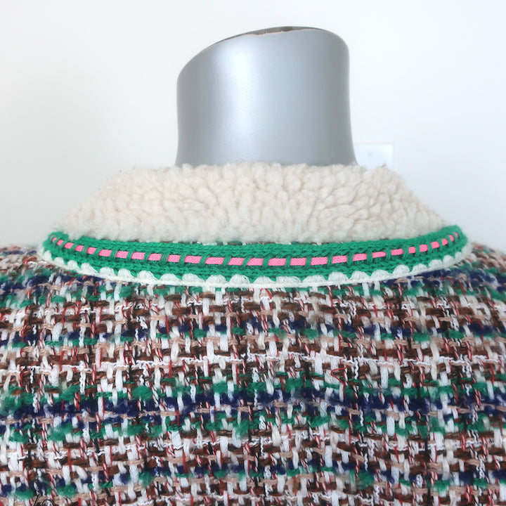 Steve J &amp; Yoni P Shearling &amp; Tweed Down-Filled Jacket Cream/Green Size Small