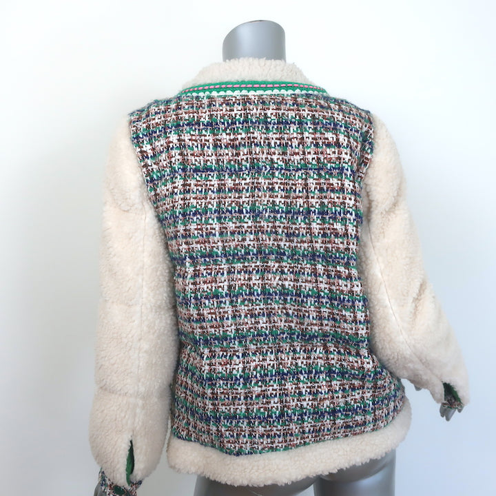 Steve J &amp; Yoni P Shearling &amp; Tweed Down-Filled Jacket Cream/Green Size Small