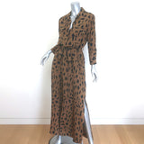 L'Agence Cameron Leopard Print Belted Maxi Shirtdress Camel/Black Size Small
