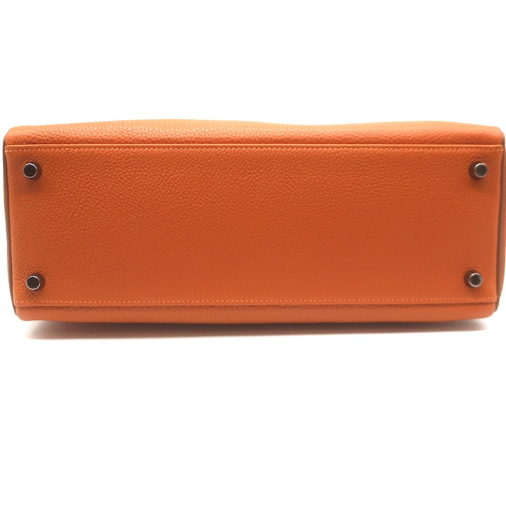 Hermes 2005 Kelly Retourne 32 Bag Orange Togo Leather Palladium Hardware