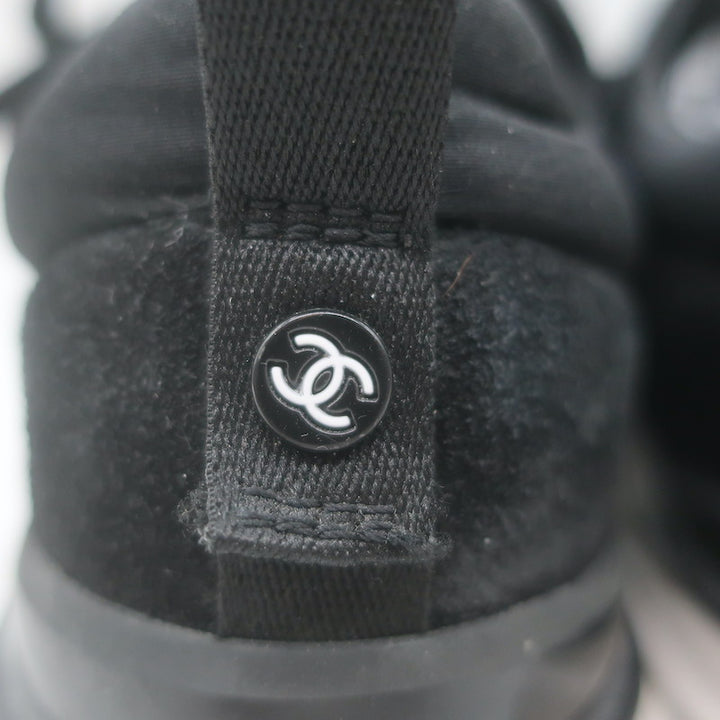 Chanel 22P CC Low Top Sneakers Black Mesh &amp; Suede Size 37