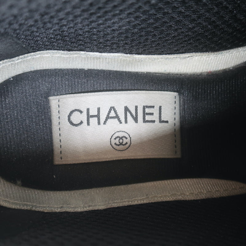 Chanel 22P CC Low Top Sneakers Black Mesh &amp; Suede Size 37