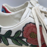 Gucci Ace Floral-Embroidered Low Top Sneakers White Leather Size 37