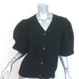 G. Label by goop Foster Ribbed Puff Sleeve Cardigan Black Wool Size Medium