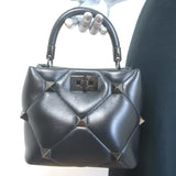 Valentino Small Roman Stud The Handle Bag Black Leather Chain Strap Crossbody