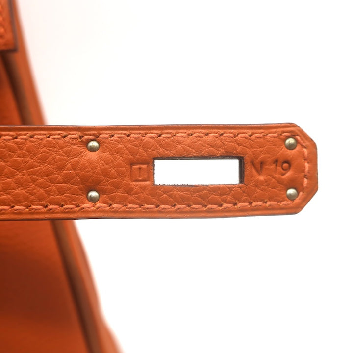 Hermes 2005 Kelly Retourne 32 Bag Orange Togo Leather Palladium Hardware