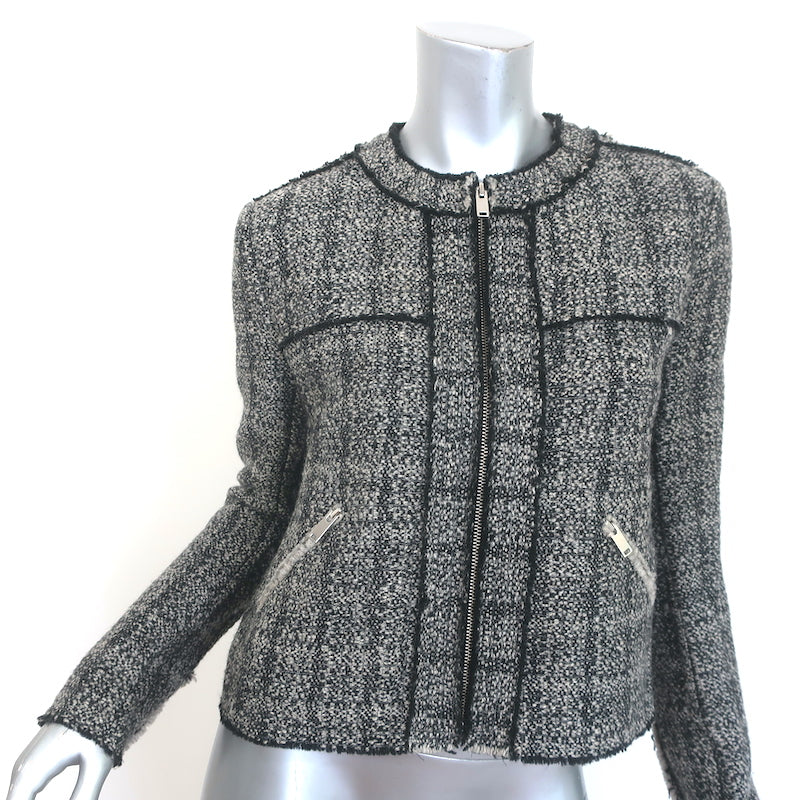 Isabel Marant Etoile Laura Zip-Up Tweed Jacket Black &amp; Gray Wool-Blend Size 36