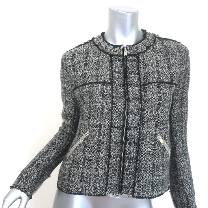 Isabel Marant Etoile Laura Zip-Up Tweed Jacket Black &amp; Gray Wool-Blend Size 36