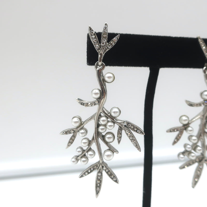 Oscar de la Renta Crystal &amp; Faux Pearl Branch Drop Earrings Silver
