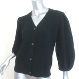 G. Label by goop Foster Ribbed Puff Sleeve Cardigan Black Wool Size Medium