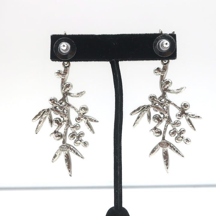 Oscar de la Renta Crystal &amp; Faux Pearl Branch Drop Earrings Silver