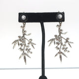 Oscar de la Renta Crystal & Faux Pearl Branch Drop Earrings Silver