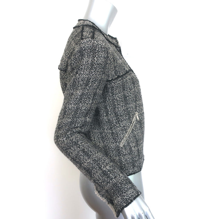 Isabel Marant Etoile Laura Zip-Up Tweed Jacket Black &amp; Gray Wool-Blend Size 36