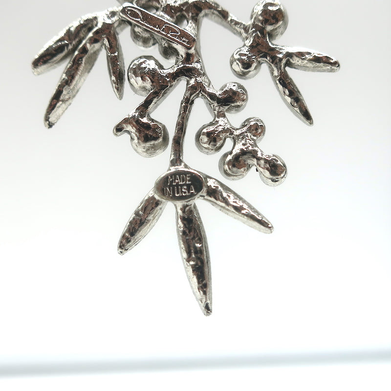 Oscar de la Renta Crystal &amp; Faux Pearl Branch Drop Earrings Silver