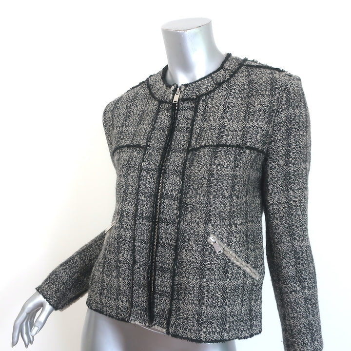Isabel Marant Etoile Laura Zip-Up Tweed Jacket Black &amp; Gray Wool-Blend Size 36