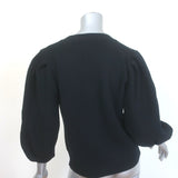 G. Label by goop Foster Ribbed Puff Sleeve Cardigan Black Wool Size Medium