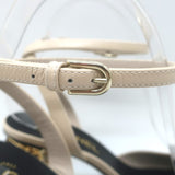 Chanel 23B Chain-Heel Ankle Strap Sandals Beige Shiny Calfskin Leather Size 37.5