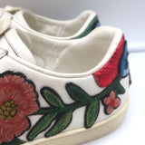 Gucci Ace Floral-Embroidered Low Top Sneakers White Leather Size 37