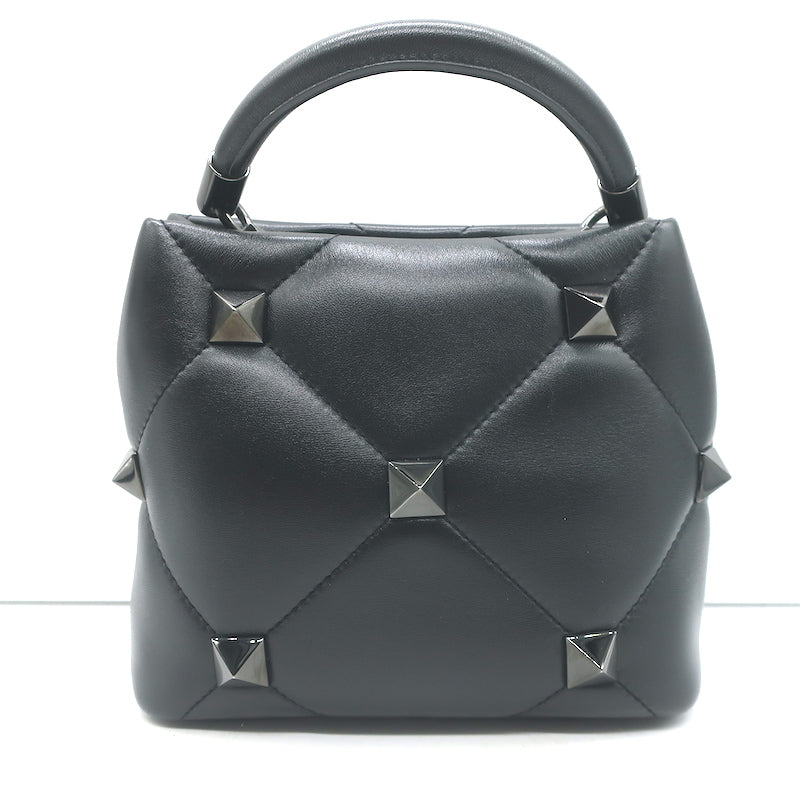 Valentino Small Roman Stud The Handle Bag Black Leather Chain Strap Crossbody