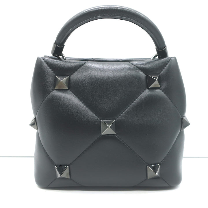 Valentino Small Roman Stud The Handle Bag Black Leather Chain Strap Crossbody