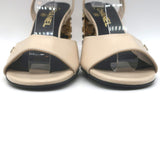 Chanel 23B Chain-Heel Ankle Strap Sandals Beige Shiny Calfskin Leather Size 37.5