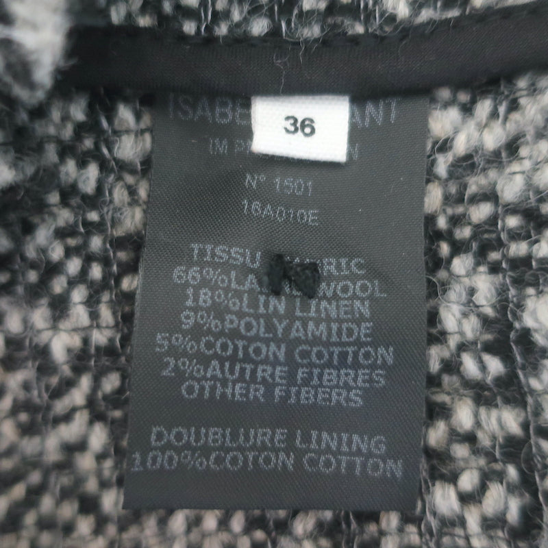 Isabel Marant Etoile Laura Zip-Up Tweed Jacket Black &amp; Gray Wool-Blend Size 36