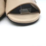 Chanel 23B Chain-Heel Ankle Strap Sandals Beige Shiny Calfskin Leather Size 37.5