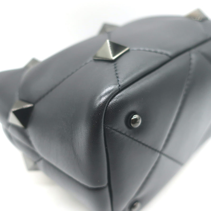 Valentino Small Roman Stud The Handle Bag Black Leather Chain Strap Crossbody