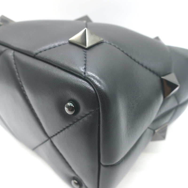 Valentino Small Roman Stud The Handle Bag Black Leather Chain Strap Crossbody