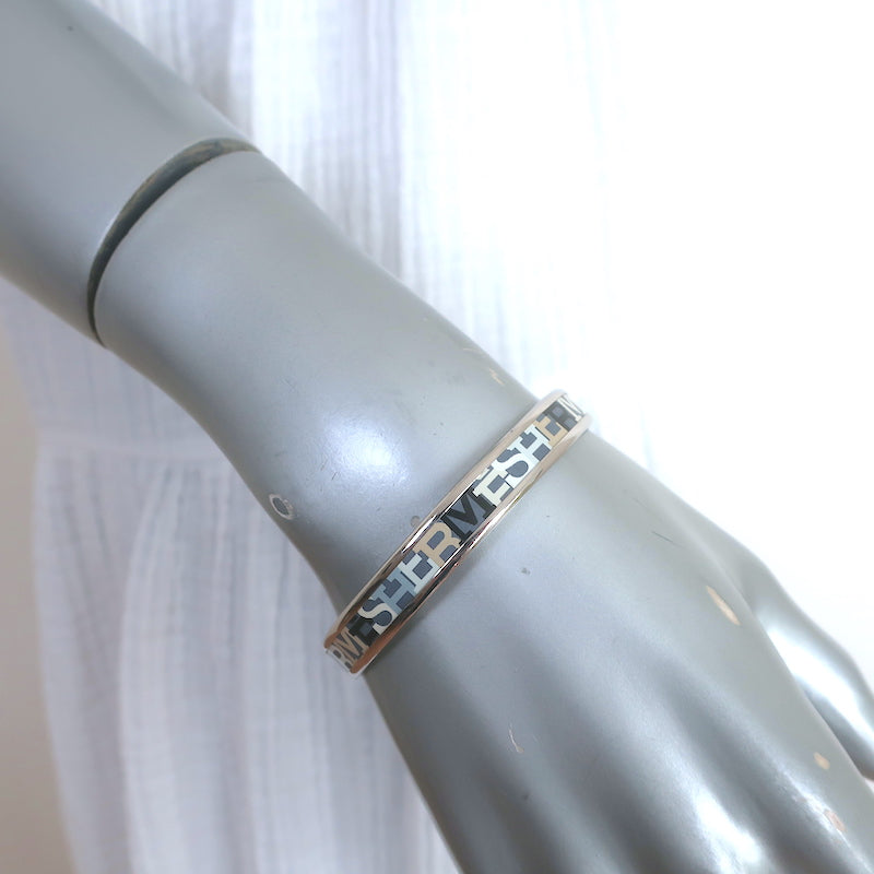 Hermes Capitales Enamel Narrow Bangle Bracelet Gray/Silver Size Medium