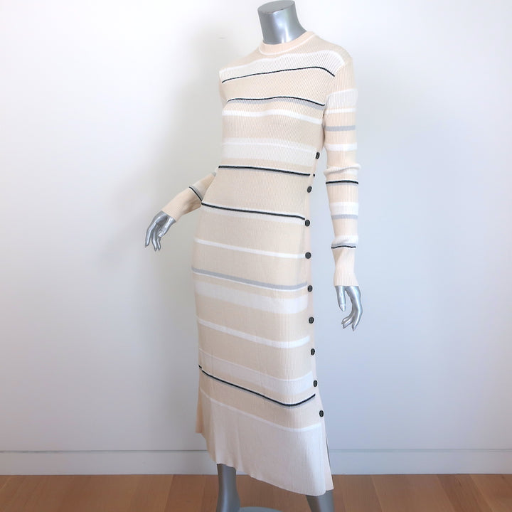 Proenza Schouler Rachel Side-Button Striped Rib Knit Midi Dress Ecru Size Medium