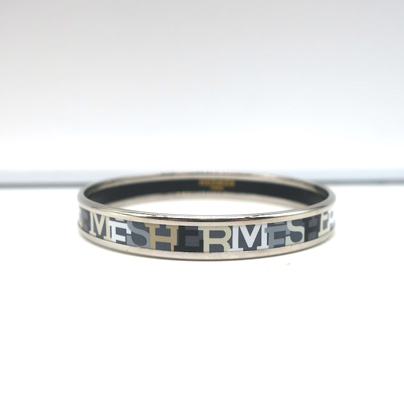 Hermes Capitales Enamel Narrow Bangle Bracelet Gray/Silver Size Medium