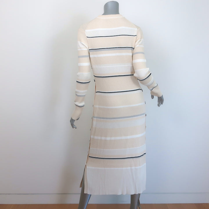 Proenza Schouler Rachel Side-Button Striped Rib Knit Midi Dress Ecru Size Medium