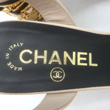 Chanel 23B Chain-Heel Ankle Strap Sandals Beige Shiny Calfskin Leather Size 37.5