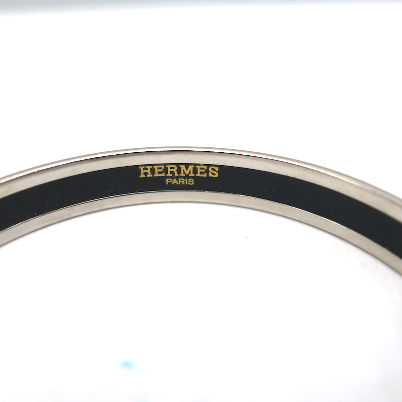 Hermes Capitales Enamel Narrow Bangle Bracelet Gray/Silver Size Medium