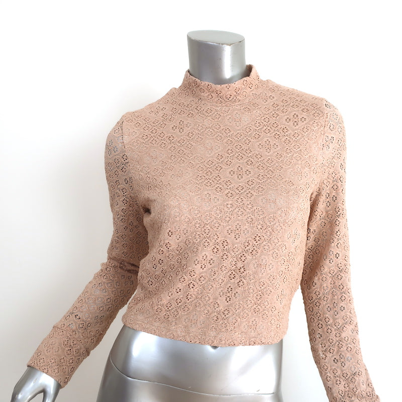 Nightcap Long Sleeve Mock Neck Top Beige Stretch Lace Size Medium